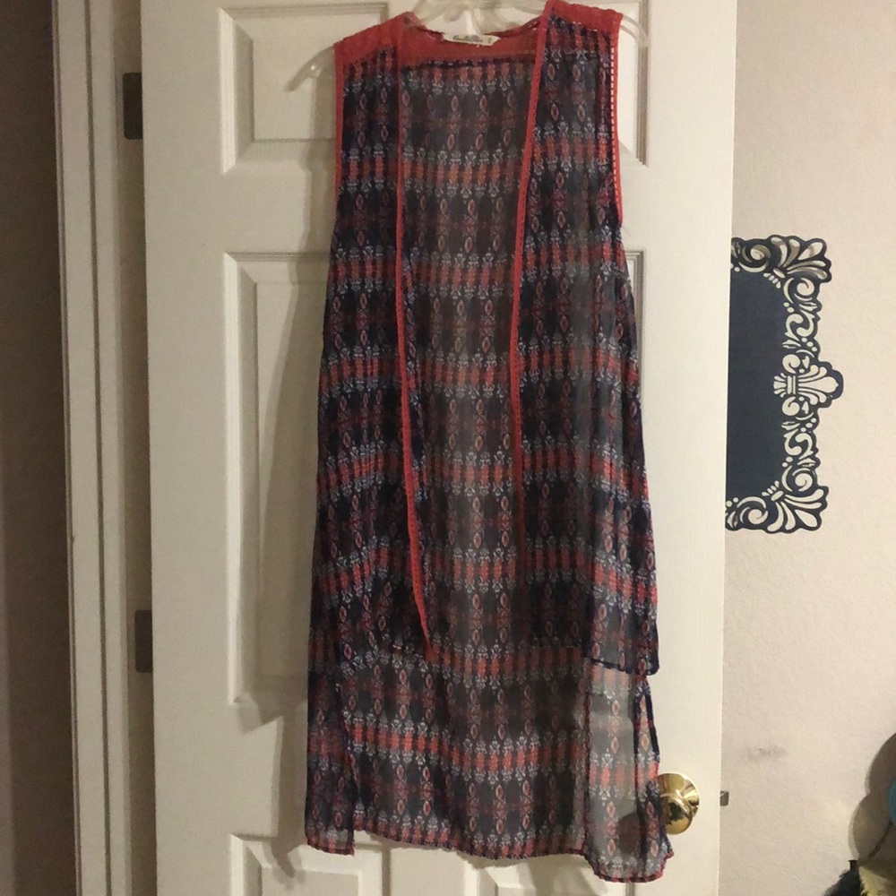 Navy and Orange sleeveless kimono